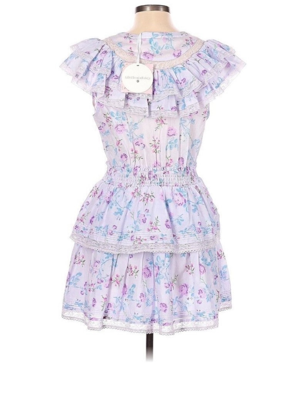LoveShackFancy Lavender Floral Ruffle Mini Dress - Picture 4 of 11